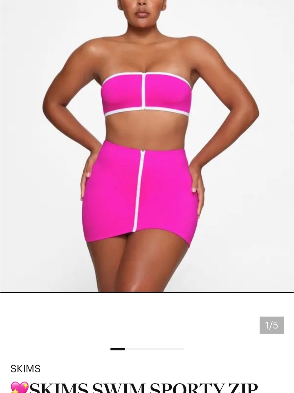 SKIMS Bright Pink Zip Front Strapless Bikini Two-Piece